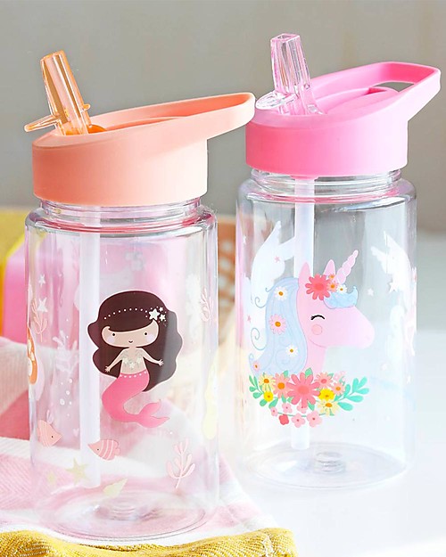 A Little Lovely Company Borraccia con Cannuccia 450 ml - Unicorno - Senza BPA! Borracce non Termiche