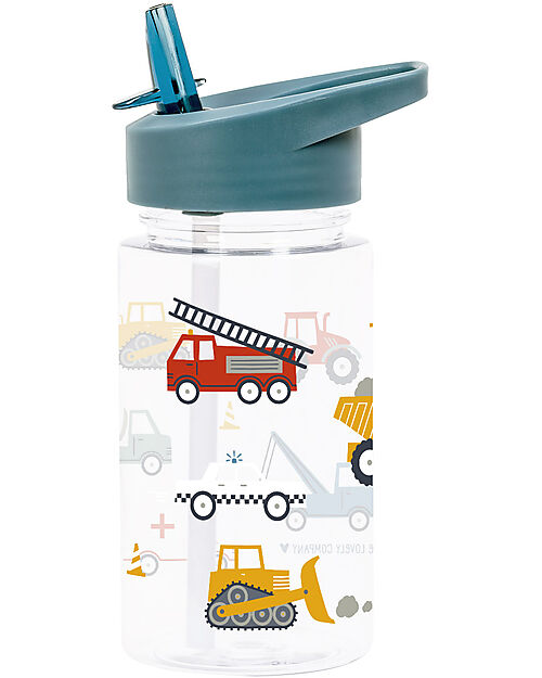 A Little Lovely Company Borraccia con Cannuccia 450 ml - Veicoli - Senza BPA! Borracce non Termiche