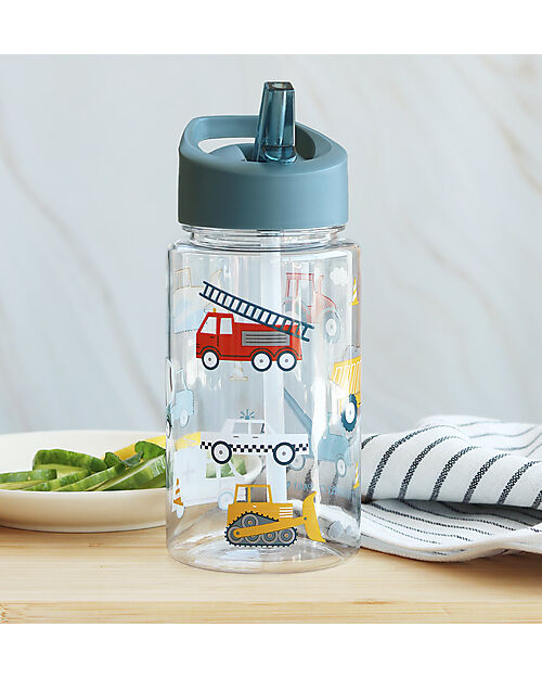 A Little Lovely Company Borraccia con Cannuccia 450 ml - Veicoli - Senza BPA! Borracce non Termiche