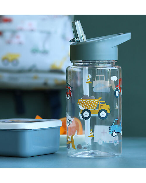 A Little Lovely Company Borraccia con Cannuccia 450 ml - Veicoli - Senza BPA! Borracce non Termiche
