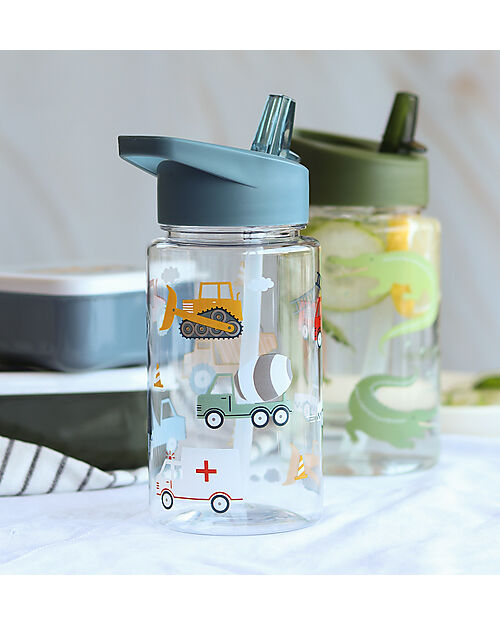 A Little Lovely Company Borraccia con Cannuccia 450 ml - Veicoli - Senza BPA! Borracce non Termiche