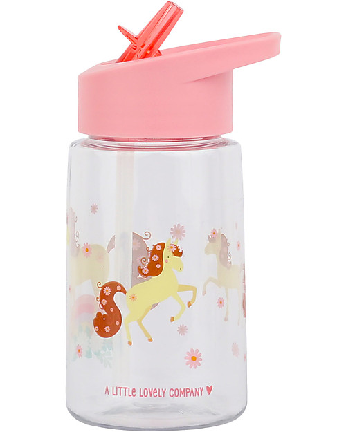 A Little Lovely Company Borraccia con Cannuccia da Decorare con Sticker, Cavallo - 450 ml Borracce non Termiche