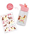A Little Lovely Company Borraccia con Cannuccia da Decorare con Sticker, Cavallo - 450 ml Borracce non Termiche