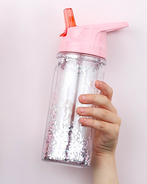 A Little Lovely Company Borraccia Glitter, 350 ml - Argento/Rosa Borracce Termiche