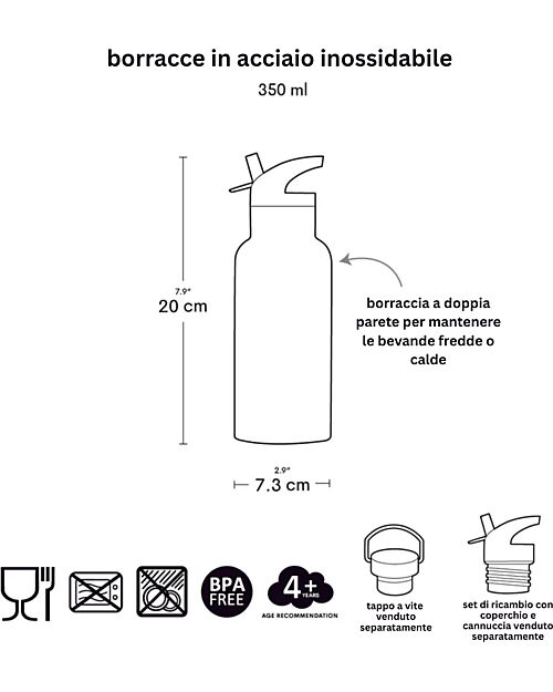 A Little Lovely Company Borraccia Termica in Acciaio Inossidabile - 350 ml - Ciliegie Borracce non Termiche