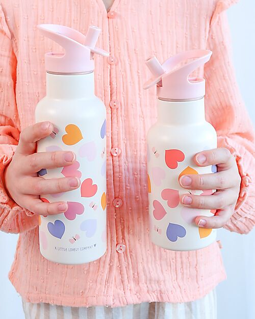 A Little Lovely Company Borraccia Termica in Acciaio Inossidabile - 350 ml - Cuori Borracce Termiche