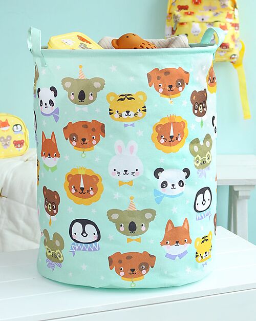 A Little Lovely Company Cesto Portaoggetti in Cotone - 40x50x40 cm - Amici Animali Contenitori Porta Giochi