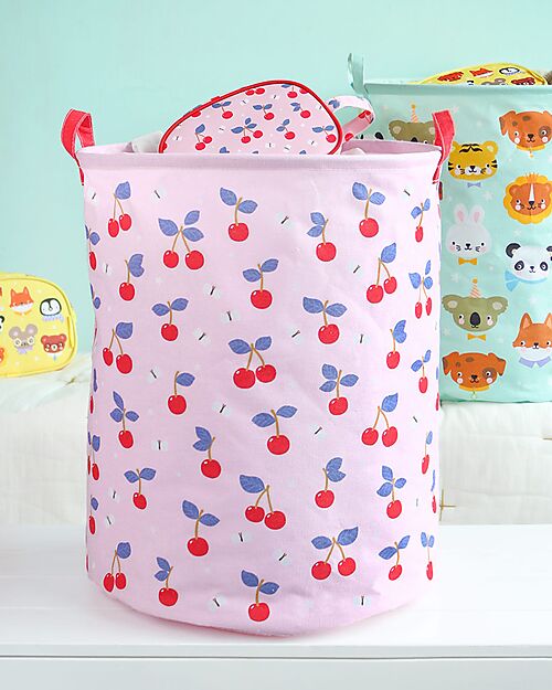 A Little Lovely Company Cesto Portaoggetti in Cotone - 40x50x40 cm - Ciliegie Contenitori Porta Giochi