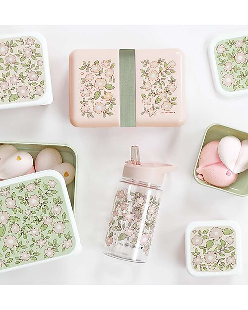 A Little Lovely Company Contenitore Porta Pranzo - Fiori Rosa - Senza BPA! Porta Merenda