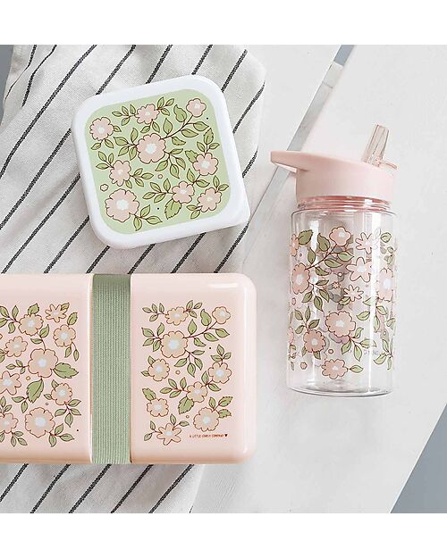 A Little Lovely Company Contenitore Porta Pranzo - Fiori Rosa - Senza BPA! Porta Merenda