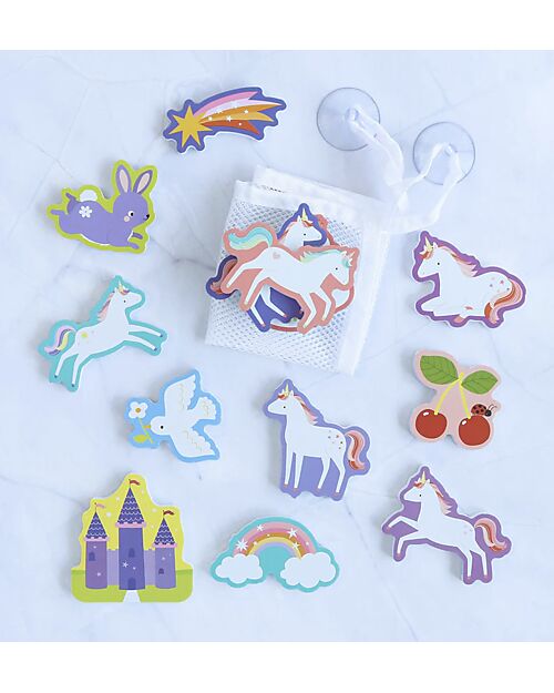 A Little Lovely Company Giochi Adesivi per il Bagnetto - Unicorn Dreams - con Pratico Contenitore Giochi Bagno