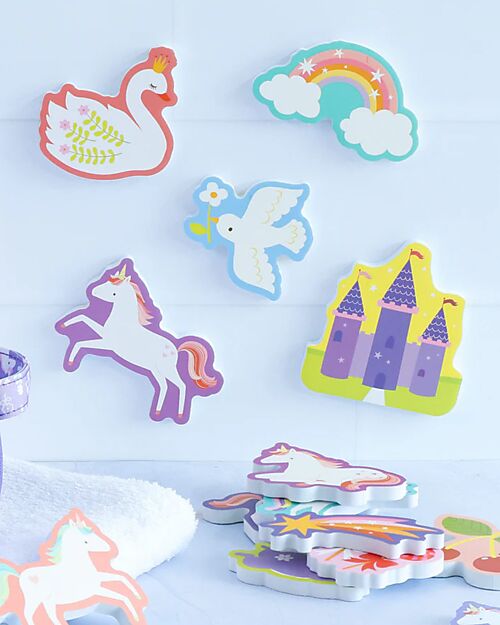 A Little Lovely Company Giochi Adesivi per il Bagnetto - Unicorn Dreams - con Pratico Contenitore Giochi Bagno