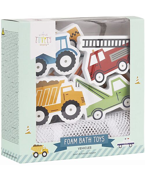 A Little Lovely Company Giochi Adesivi per il Bagnetto - Veicoli - con Pratico Contenitore Giochi Bagno