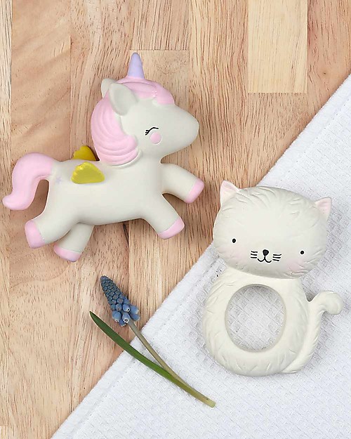 A Little Lovely Company Gioco da Dentizione, Unicorno Bianco - 100% Gomma Naturale Massaggiagengive