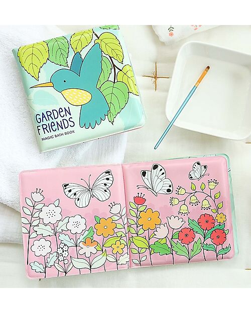 A Little Lovely Company Gioco Libro da Bagno - Garden Friends - Si Colora al Contatto con l'Acqua! Giochi Bagno