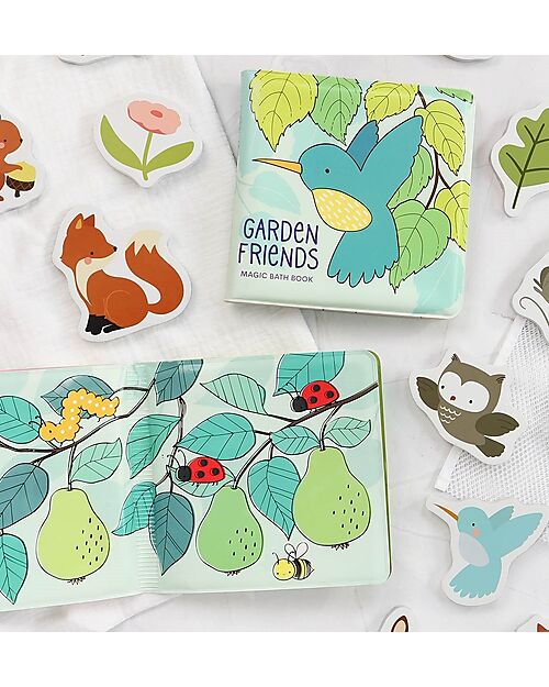 A Little Lovely Company Gioco Libro da Bagno - Garden Friends - Si Colora al Contatto con l'Acqua! Giochi Bagno
