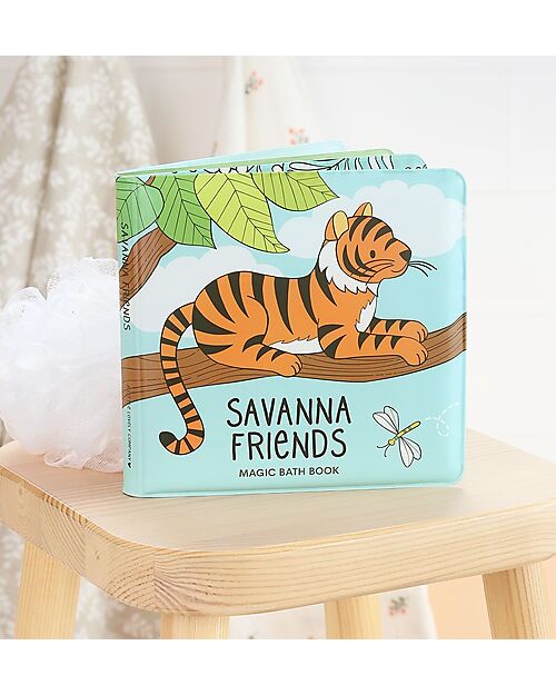 A Little Lovely Company Gioco Libro da Bagno - Savanna friends - Si Colora al Contatto con l'Acqua! Giochi Bagno