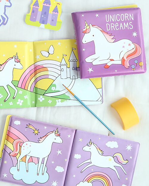 A Little Lovely Company Gioco Libro da Bagno - Unicorn Dreams - Si Colora al Contatto con l'Acqua! Giochi Bagno