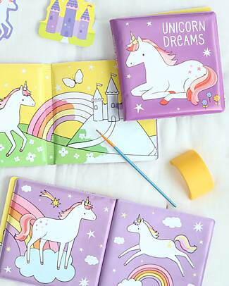 A Little Lovely Company Gioco Libro da Bagno - Unicorn Dreams - Si Colora al Contatto con l'Acqua! Giochi Bagno