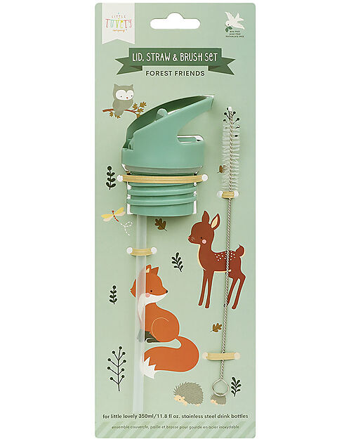 A Little Lovely Company Kit Tappo Cannuccia e Scovolino - Amici della Foresta Accessori Borracce