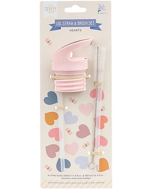 A Little Lovely Company Kit Tappo Cannuccia e Scovolino - Cuori Accessori Borracce
