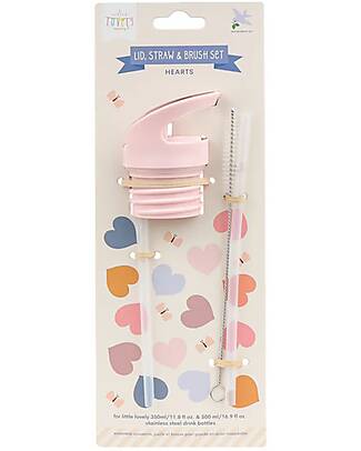A Little Lovely Company Kit Tappo Cannuccia e Scovolino - Cuori Accessori Borracce