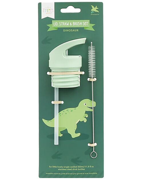 A Little Lovely Company Kit Tappo Cannuccia e Scovolino - Dinosauro Accessori Borracce