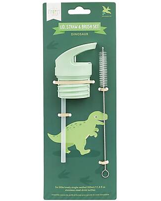 A Little Lovely Company Kit Tappo Cannuccia e Scovolino - Dinosauro Accessori Borracce