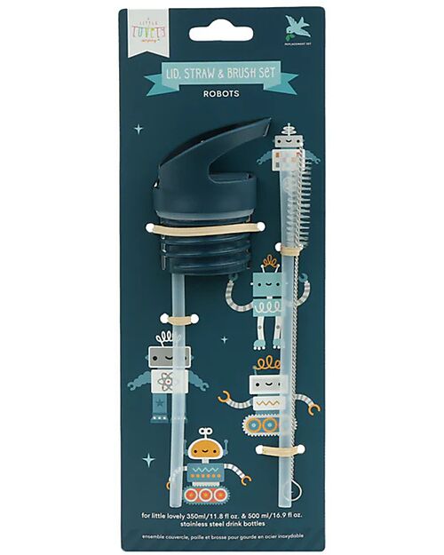 A Little Lovely Company Kit Tappo Cannuccia e Scovolino - Robot Accessori Borracce
