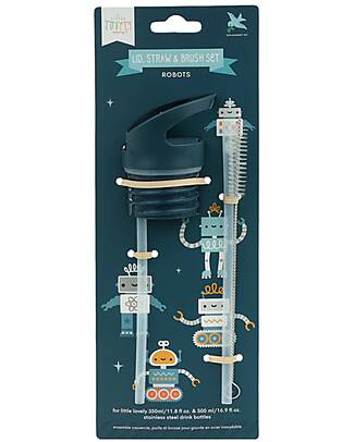 A Little Lovely Company Kit Tappo Cannuccia e Scovolino - Robot Accessori Borracce