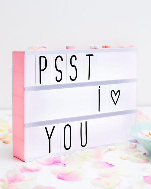 A Little Lovely Company Lightbox A4 con Alimentatore + 85 Lettere, Rosa Lampade da Comodino