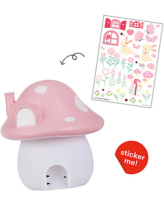 A Little Lovely Company Luce da Notte LED, Casetta Fungo con Adesivi - Rosa Lampade da Comodino