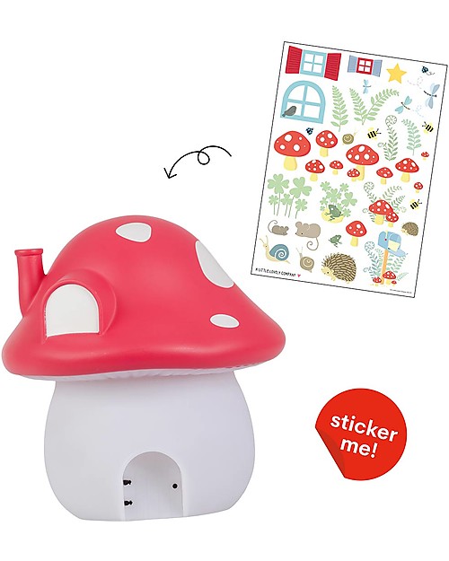 A Little Lovely Company Luce da Notte LED, Casetta Fungo con adesivi - Rosso Lampade da Comodino