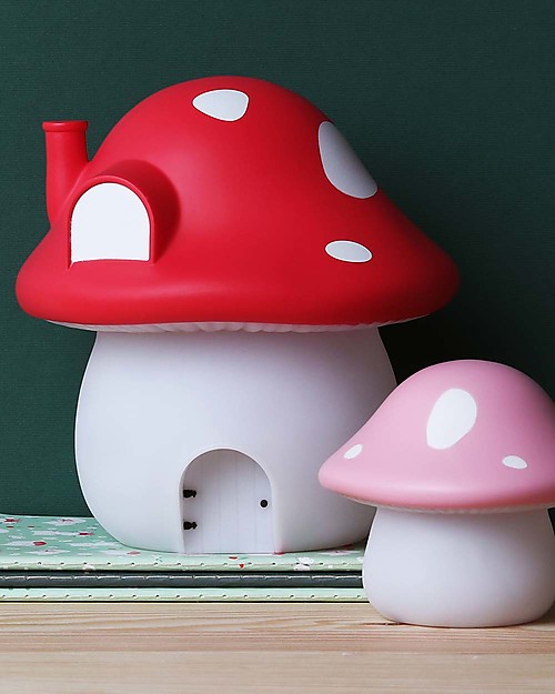 A Little Lovely Company Luce da Notte LED, Casetta Fungo con adesivi - Rosso Lampade da Comodino