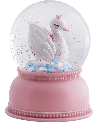 A Little Lovely Company Luce Grande LED, Palla di Neve, Cigno - Rosa Lampade Comodino