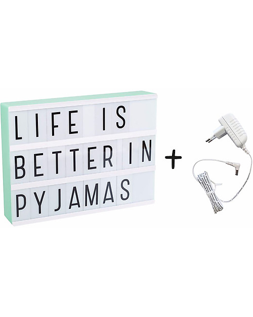 A Little Lovely Company NUOVO MODELLO! Lightbox A4, Menta, con Alimentatore + 85 Lettere Lampade da Comodino