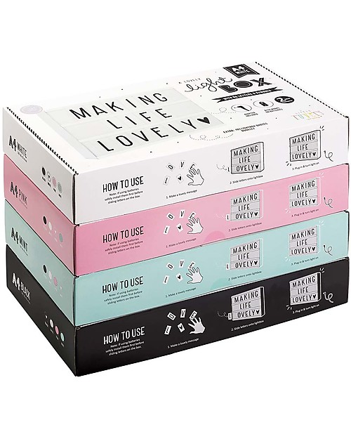 A Little Lovely Company NUOVO MODELLO! Lightbox A4, Menta, con Alimentatore + 85 Lettere Lampade da Comodino