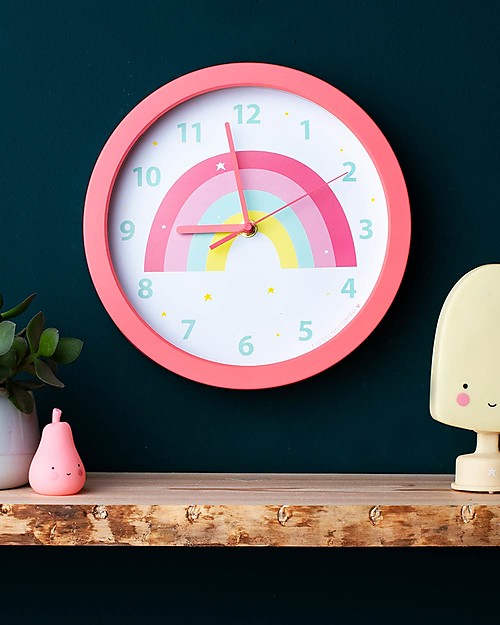 A Little Lovely Company Orologio Arcobaleno, Rosa - Con i numeri! Decorazioni da Parete