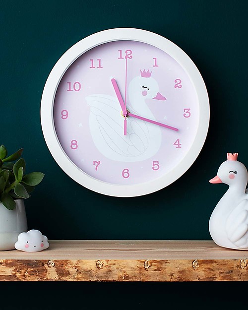 A Little Lovely Company Orologio Cigno, Bianco e Rosa - Con i numeri! Decorazioni da Parete