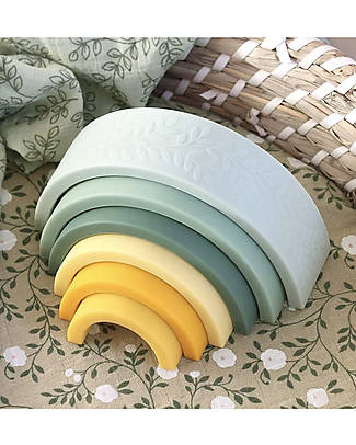 A Little Lovely Company OUTLET - Arcobaleno Impilabile in Silicone Alimentare - Verde - Pezzo di Showroom Giochi per Neonati_