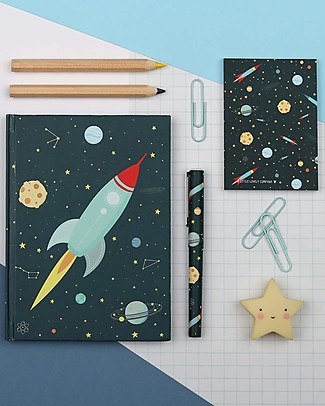 A Little Lovely Company Piccolo Set da Scrivania, Spazio (Quaderno, Notebook, Penna) Giochi Creativi