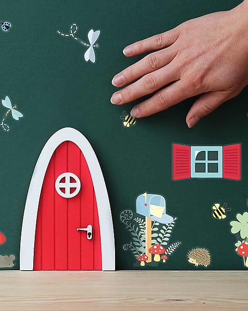 A Little Lovely Company Porta del Regno Fatato con Adesivi da Muro, Rosso - Legno Decorazioni da Parete