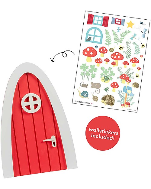 A Little Lovely Company Porta del Regno Fatato con Adesivi da Muro, Rosso - Legno Decorazioni da Parete