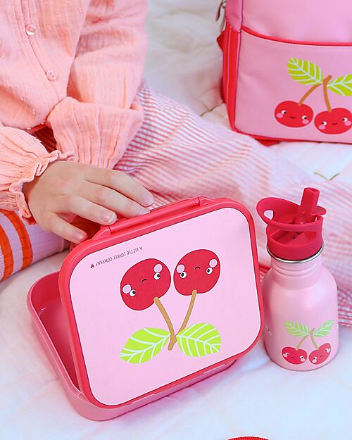 A Little Lovely Company Porta Pranzo 3 Scomparti - Ciliegie Felici - 17 x 5 x 18 cm Porta Merenda