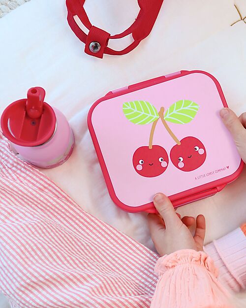A Little Lovely Company Porta Pranzo 3 Scomparti - Ciliegie Felici - 17 x 5 x 18 cm Porta Merenda