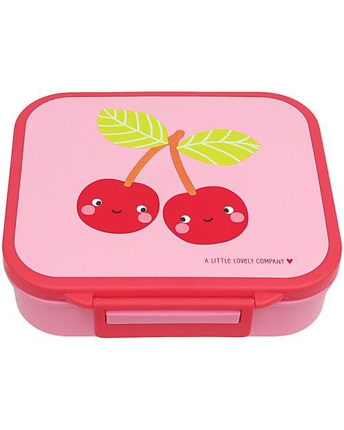 A Little Lovely Company Porta Pranzo 3 Scomparti - Ciliegie Felici - 17 x 5 x 18 cm Porta Merenda