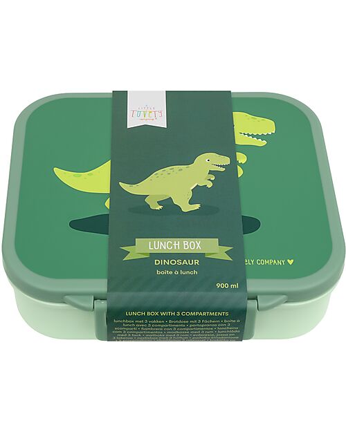 A Little Lovely Company Porta Pranzo 3 Scomparti - Dinosauro - 17 x 5 x 18 cm Porta Merenda