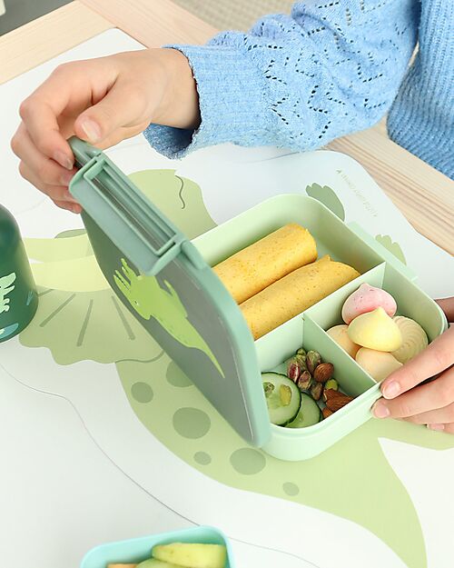 A Little Lovely Company Porta Pranzo 3 Scomparti - Dinosauro - 17 x 5 x 18 cm Porta Merenda
