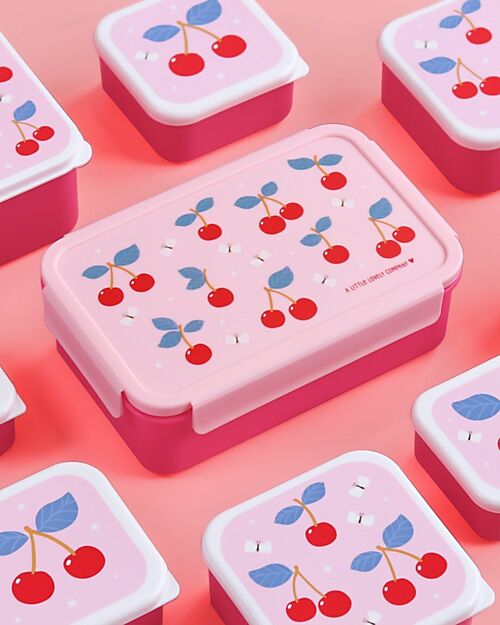 A Little Lovely Company Porta Pranzo Bento - Ciliegie - Scomparti Estraibili Porta Merenda