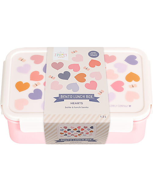 A Little Lovely Company Porta Pranzo Bento - Cuori - Scomparti Estraibili Porta Merenda